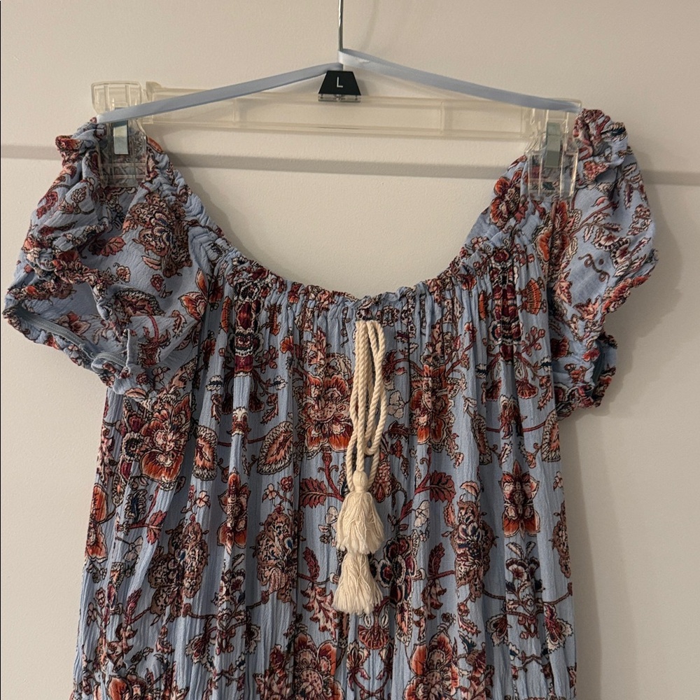 Boho Tassel Maxi Dress in Light Blue Floral - Picture 2 of 7